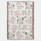 ピンクの花、ピンクのバラ、水彩花 スローブランケット (正面縦)