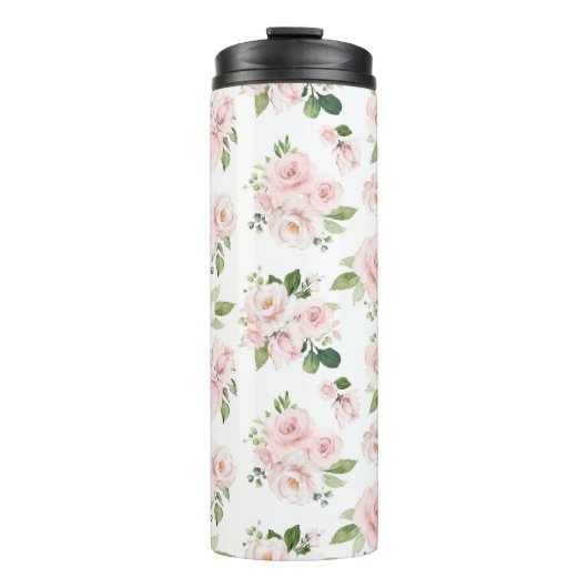 ピンクの花、ピンクのバラ、水彩花 タンブラー (正面)