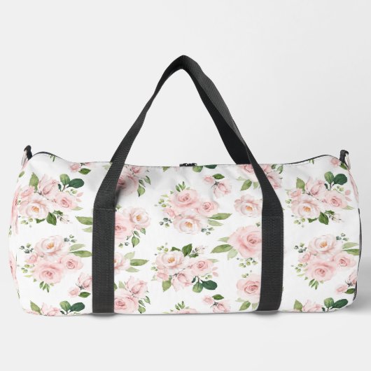 ピンクの花、ピンクのバラ、水彩花 ダッフルバッグ (正面)