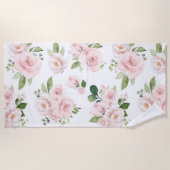 ピンクの花、ピンクのバラ、水彩花 ビーチタオル (正面)