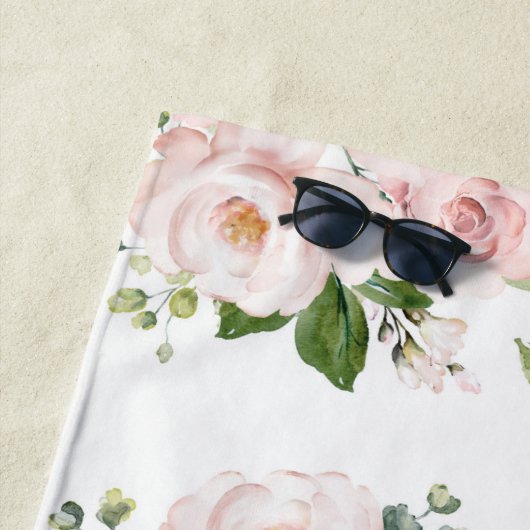 ピンクの花、ピンクのバラ、水彩花 ビーチタオル (インサイチュ)