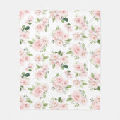 ピンクの花、ピンクのバラ、水彩花 フリースブランケット (正面)