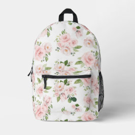 ピンクの花、ピンクのバラ、水彩花 プリントバックパック