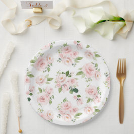 ピンクの花、ピンクのバラ、水彩花 ペーパープレート