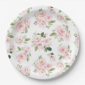 ピンクの花、ピンクのバラ、水彩花 ペーパープレート (正面)