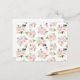 ピンクの花、ピンクのバラ、水彩花 ポストカード