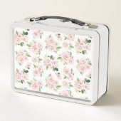 ピンクの花、ピンクのバラ、水彩花 メタルランチボックス (裏面)