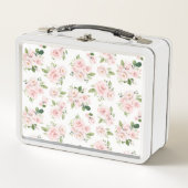 ピンクの花、ピンクのバラ、水彩花 メタルランチボックス (正面)