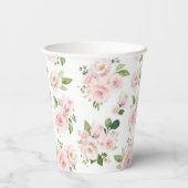 ピンクの花、ピンクのバラ、水彩花 紙コップ (裏面)