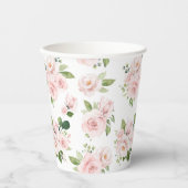 ピンクの花、ピンクのバラ、水彩花 紙コップ (正面)