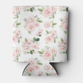 ピンクの花、ピンクのバラ、水彩花 缶クーラー (正面)
