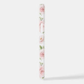 ピンクの花、ピンクのバラ、水彩花 iPhoneケース (右側面)