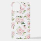 ピンクの花、ピンクのバラ、水彩花 iPhoneケース (裏面)