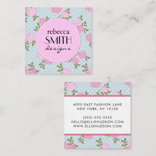 ピンクの花、ピンクのバラ、花屋、花屋 スクエア名刺 (正面/裏面)