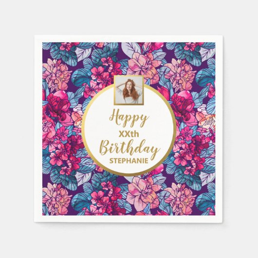 ピンクの花, フォト, どんな年齢にも, オーダーメイドの誕生日 スタンダードカクテルナプキン (正面)