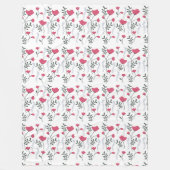 ピンクの花 フリースブランケット (正面)