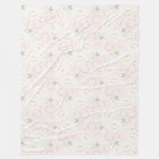 ピンクの花 フリースブランケット (正面)
