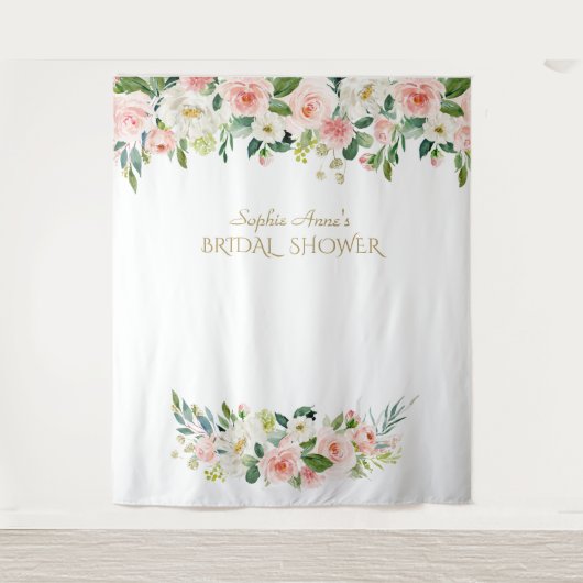 ピンクの花 ブライダルシャワーの写真撮影用背景 タペストリー (正面)