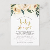 ピンクの花&ブラシ金ゴールド赤ちゃんシャワーありがとう サンキューカード (正面)