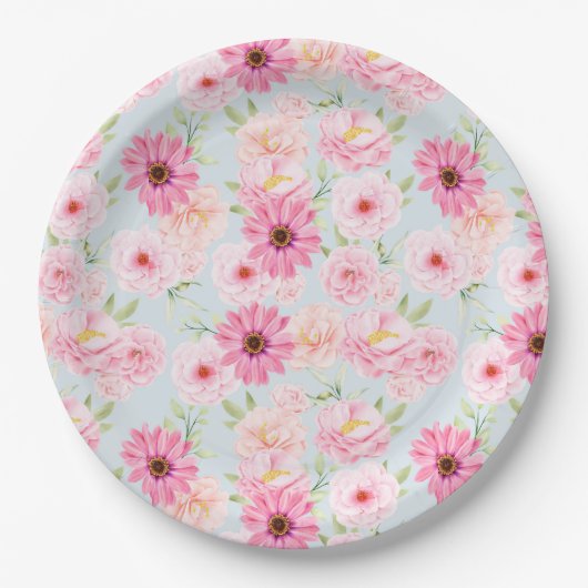 ピンクの花 ペーパープレート (正面)