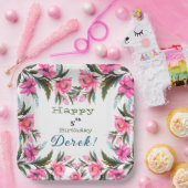 ピンクの花 ペーパープレート (パーティー)