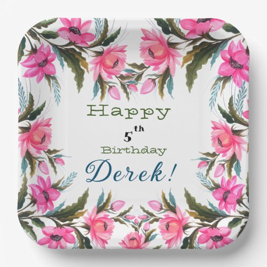 ピンクの花 ペーパープレート (正面)