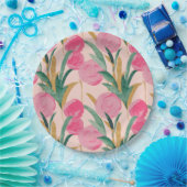 ピンクの花 ペーパープレート (パーティー)