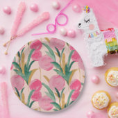 ピンクの花 ペーパープレート (パーティー)