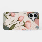 ピンクの花、ボホパターン iPhone 16ケース (裏面横)