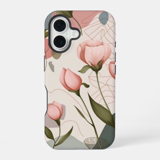 ピンクの花、ボホパターン iPhone 16ケース (裏面)