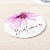 ピンクの花 ミニマルでエレガントな ブライダルシャワー ラウンドペーパーコースター (アングル)