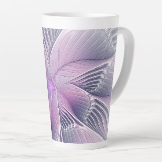 ピンクの花 モダン アブストラクト フラクタルアート カフェラテマグ (右アングル)