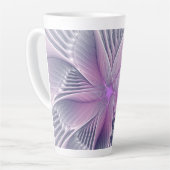 ピンクの花 モダン アブストラクト フラクタルアート カフェラテマグ (左アングル)