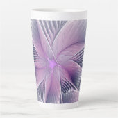 ピンクの花 モダン アブストラクト フラクタルアート カフェラテマグ (正面)
