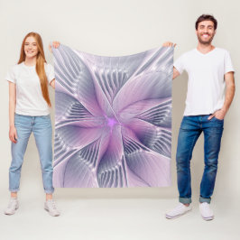 ピンクの花 モダン アブストラクト フラクタルアート フリースブランケット