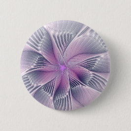ピンクの花 モダン アブストラクト フラクタルアート 缶バッジ