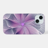 ピンクの花 モダン アブストラクト フラクタルアート iPhone 15ケース (裏面横)