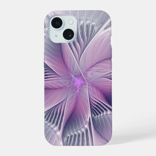 ピンクの花 モダン アブストラクト フラクタルアート iPhone 15ケース (裏面)