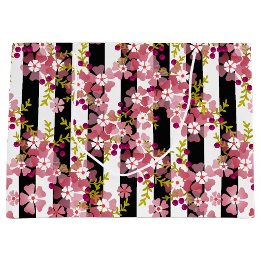 ピンクの花 ラージペーパーバッグ (正面)