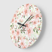 ピンクの花 ラージ壁時計 (傾斜)
