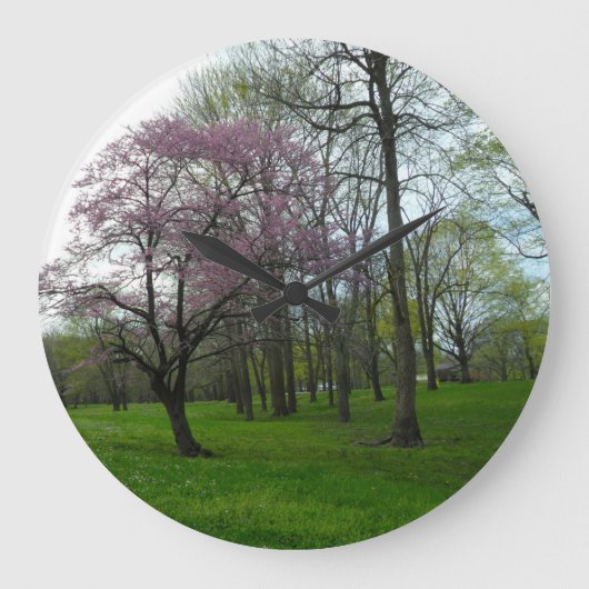 ピンクの花 ラージ壁時計 (正面)