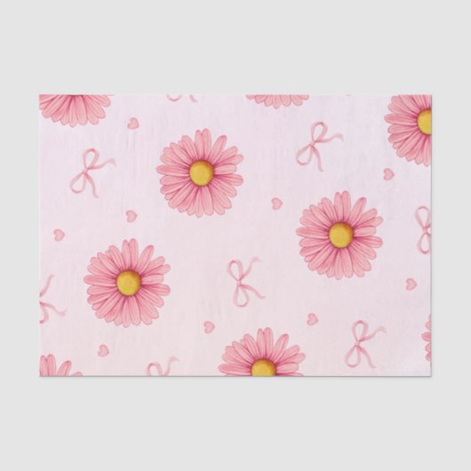 ピンクの花、リボン、ハートのティシューペーパー 薄葉紙 (正面)