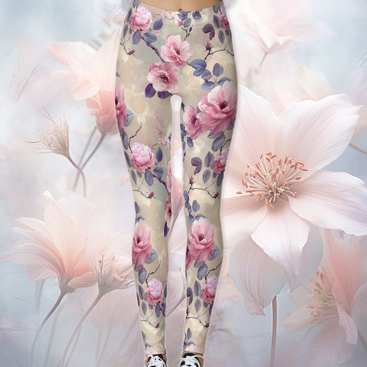 ピンクの花 レギンス