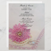 ピンクの花、レース、リングや輪結婚のメニュー (正面/裏面)