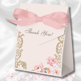 ピンクの花 ロココ調 ヴィンテージ 牡丹 ブライダルシャワー フェイバーボックス