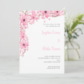 ピンクの花 ロマンティックな白い結婚式 招待状 (スタンド正面)