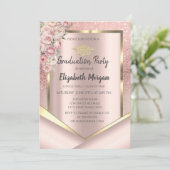 ピンクの花 ローズゴールド グリッター 卒業 招待状 (スタンド正面)