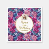 ピンクの花、写真、どんな年齢でも、カスタム誕生日 スタンダードカクテルナプキン (正面)