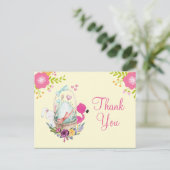 ピンクの花、卵、フラミンゴ&バニーのパーティー 感謝してい ポストカード (スタンド正面)