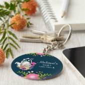 ピンクの花、卵、フラミンゴ&バニーウォータカラー キーホルダー (側面)